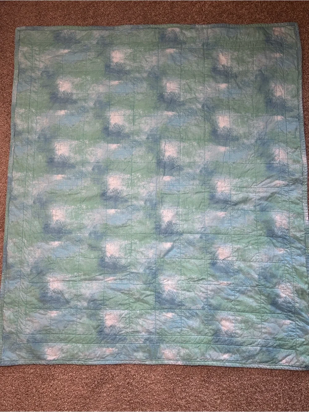 Handmade Patchwork Quilt Seafoam Green & Purple 90s Ocean Animals Waterpaint